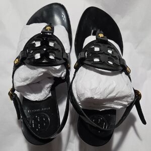 Tory Burch Black Sandals with Gold Accents